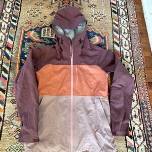 Flylow Women's Ski Shell, size medium, pretty mauve, plum and desert color combo